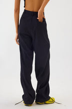 Wide Leg Pleated Pants with Double Closure Detail | Black