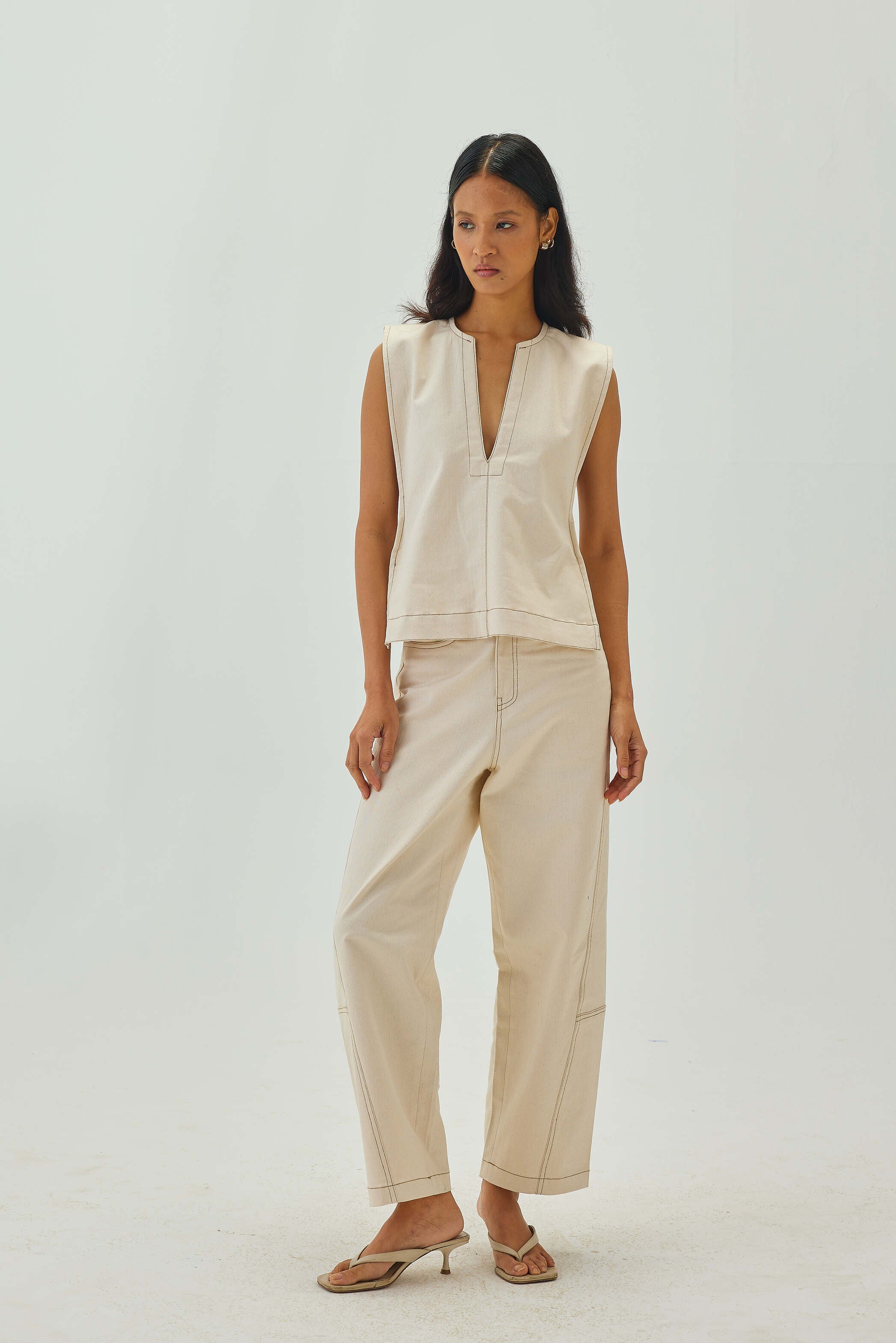 Barrel Pants with top stitch detail | Off White