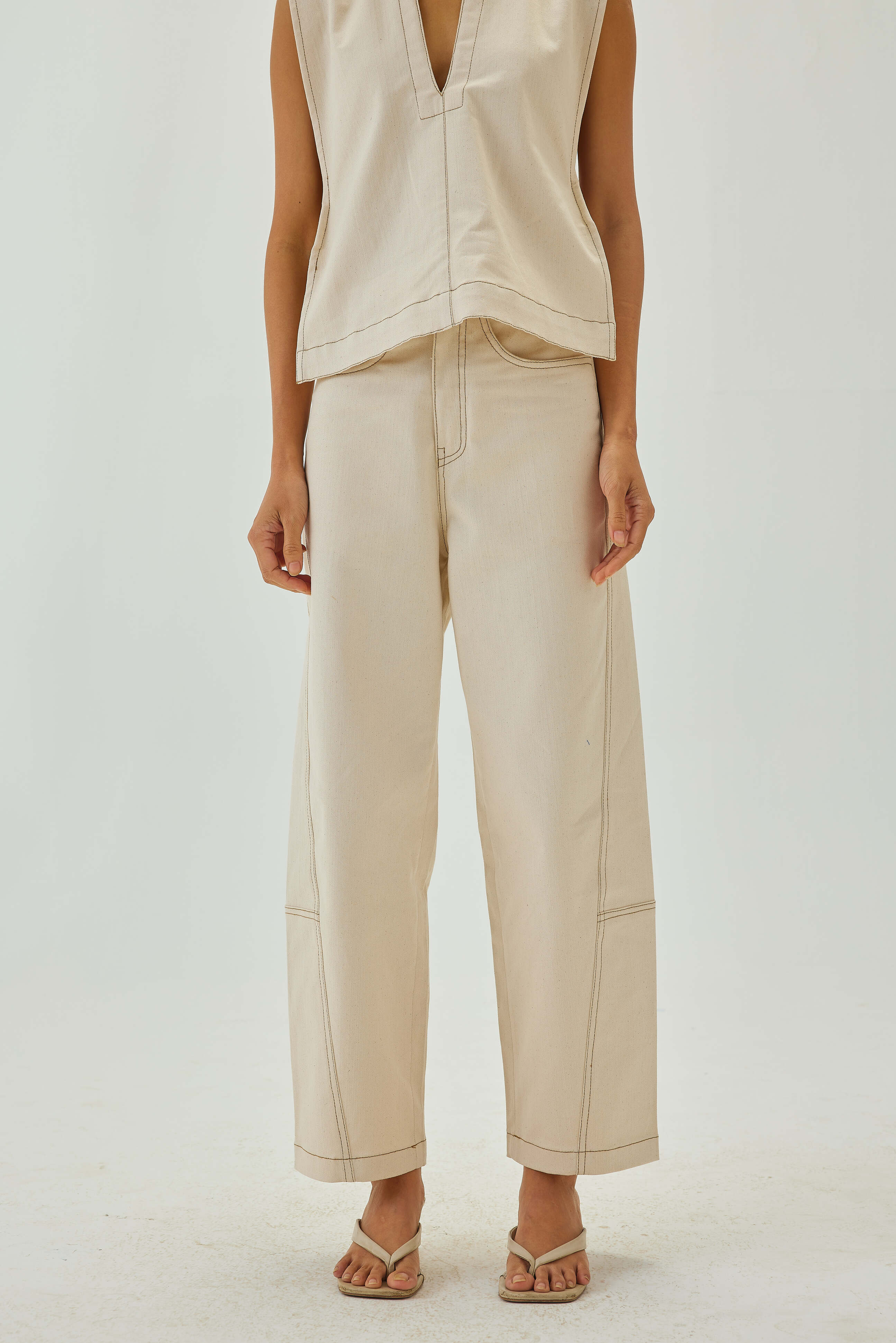 Barrel Pants with top stitch detail | Off White