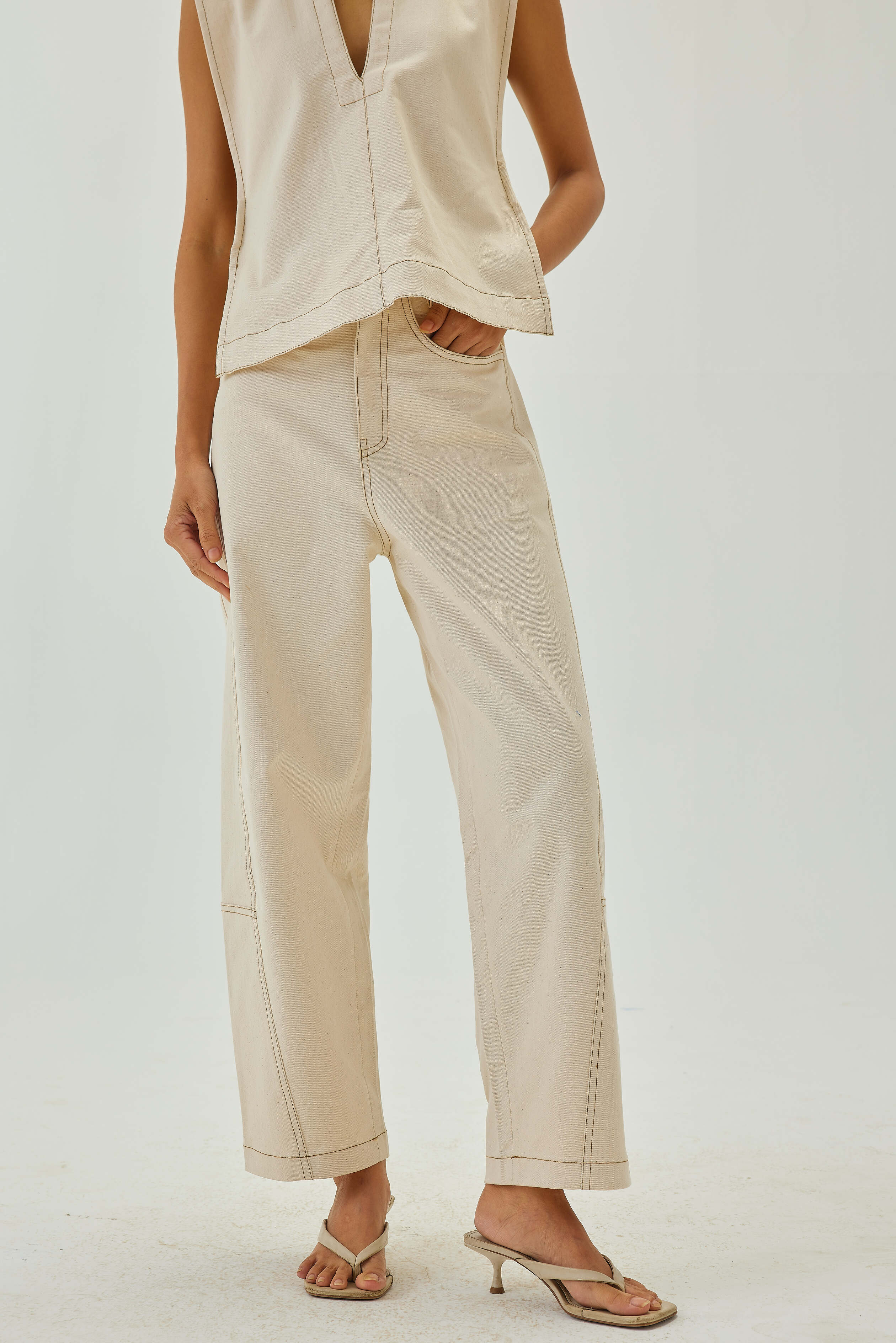 Barrel Pants with top stitch detail | Off White