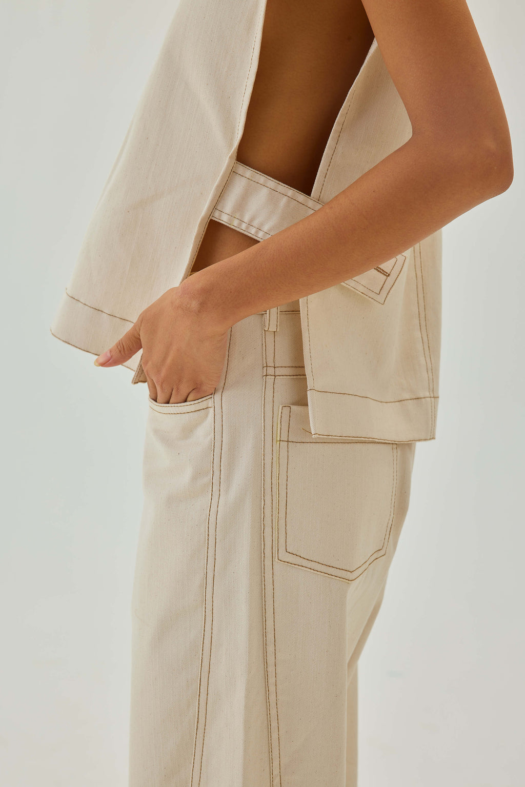 Barrel Pants with top stitch detail | Off White