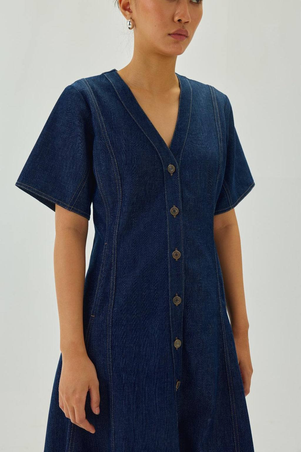 A-line Denim Midi Dress | Blue