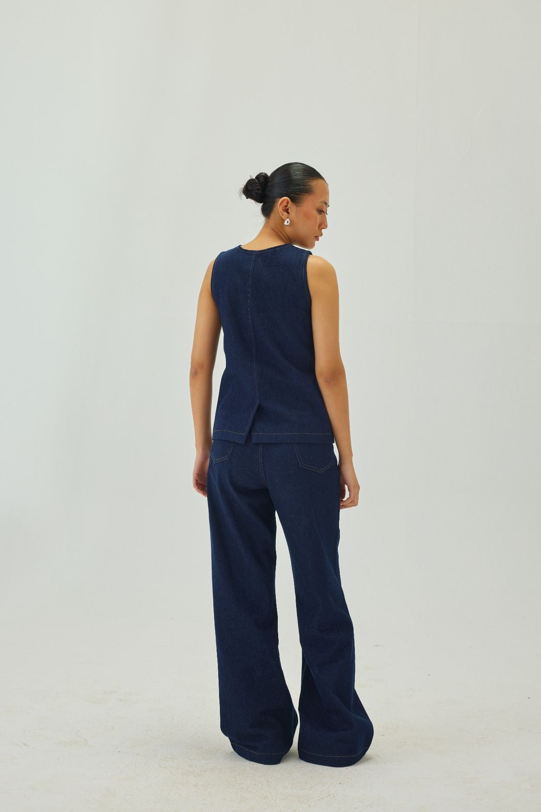 Denim Oval Neck Waistcoat | Blue