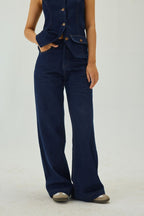 Denim High Waist Wide-Leg Pants | Blue