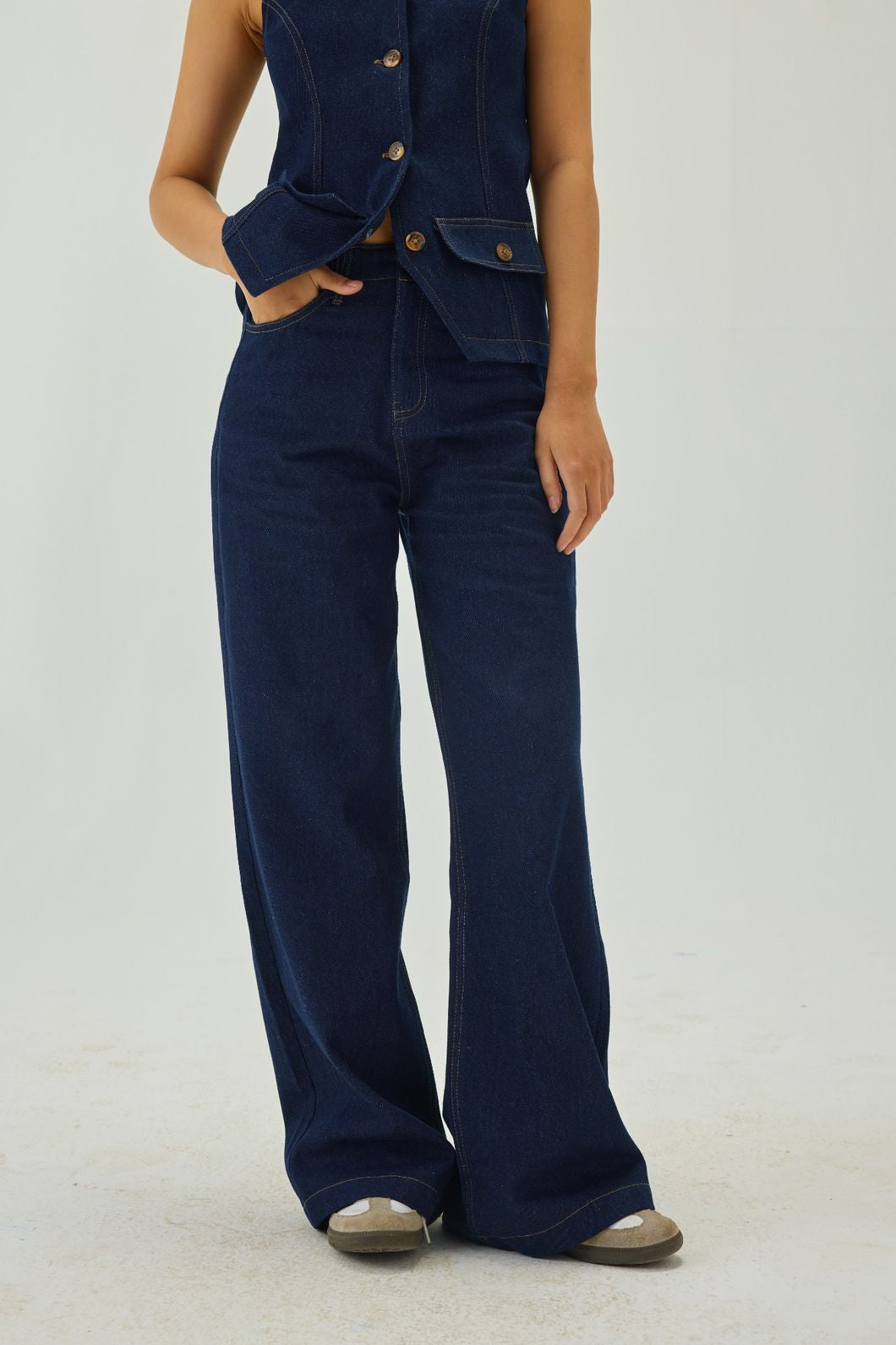 Denim High Waist Wide-Leg Pants | Blue