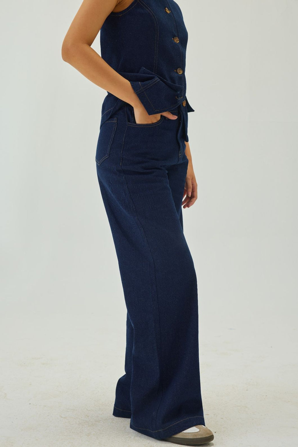 Denim High Waist Wide-Leg Pants | Blue