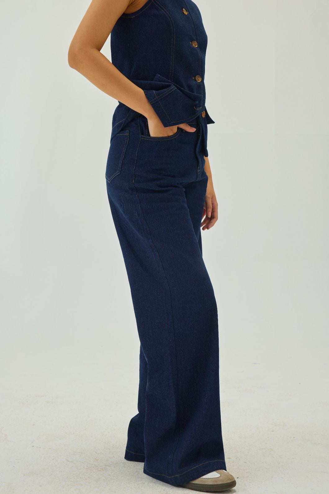 Denim High Waist Wide-Leg Pants | Blue