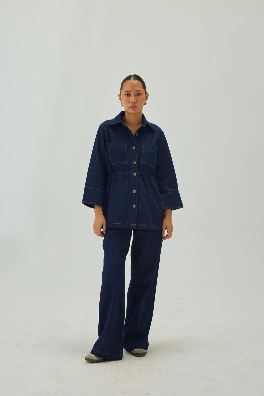 Denim High Waist Wide-Leg Pants | Blue