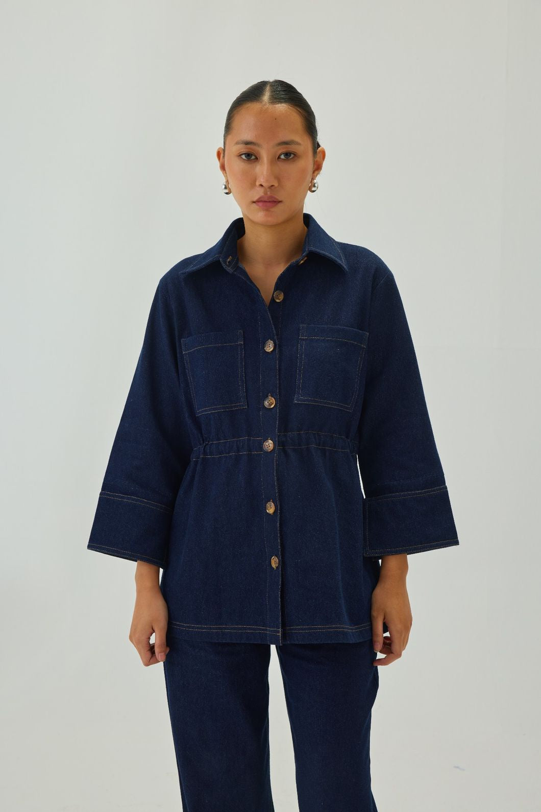 Denim Cinched Waist Jacket | Blue