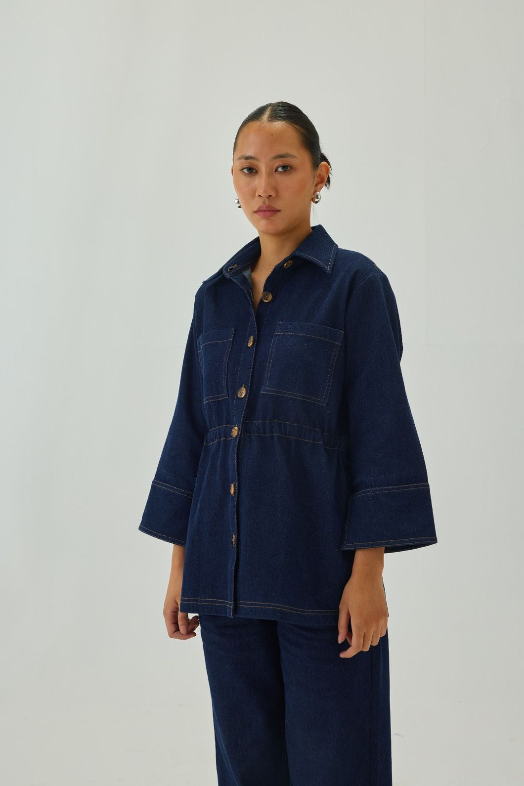 Denim Cinched Waist Jacket | Blue
