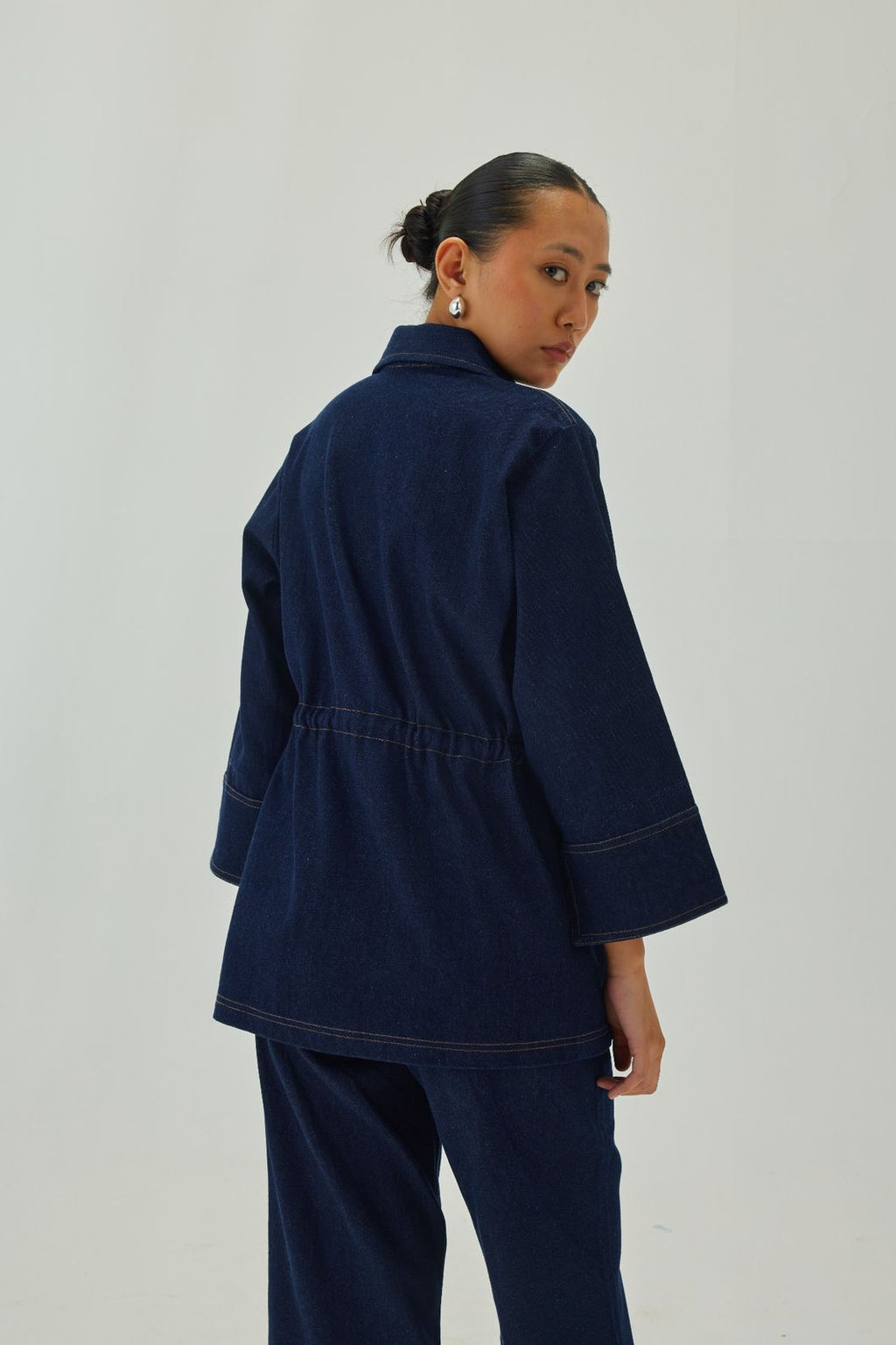 Denim Cinched Waist Jacket | Blue