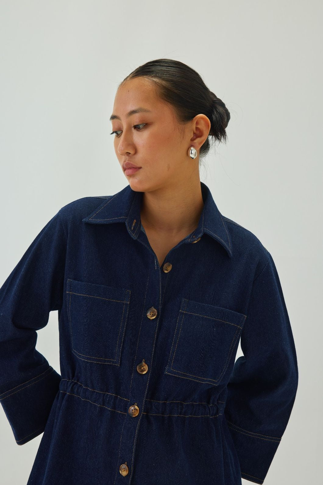 Denim Cinched Waist Jacket | Blue