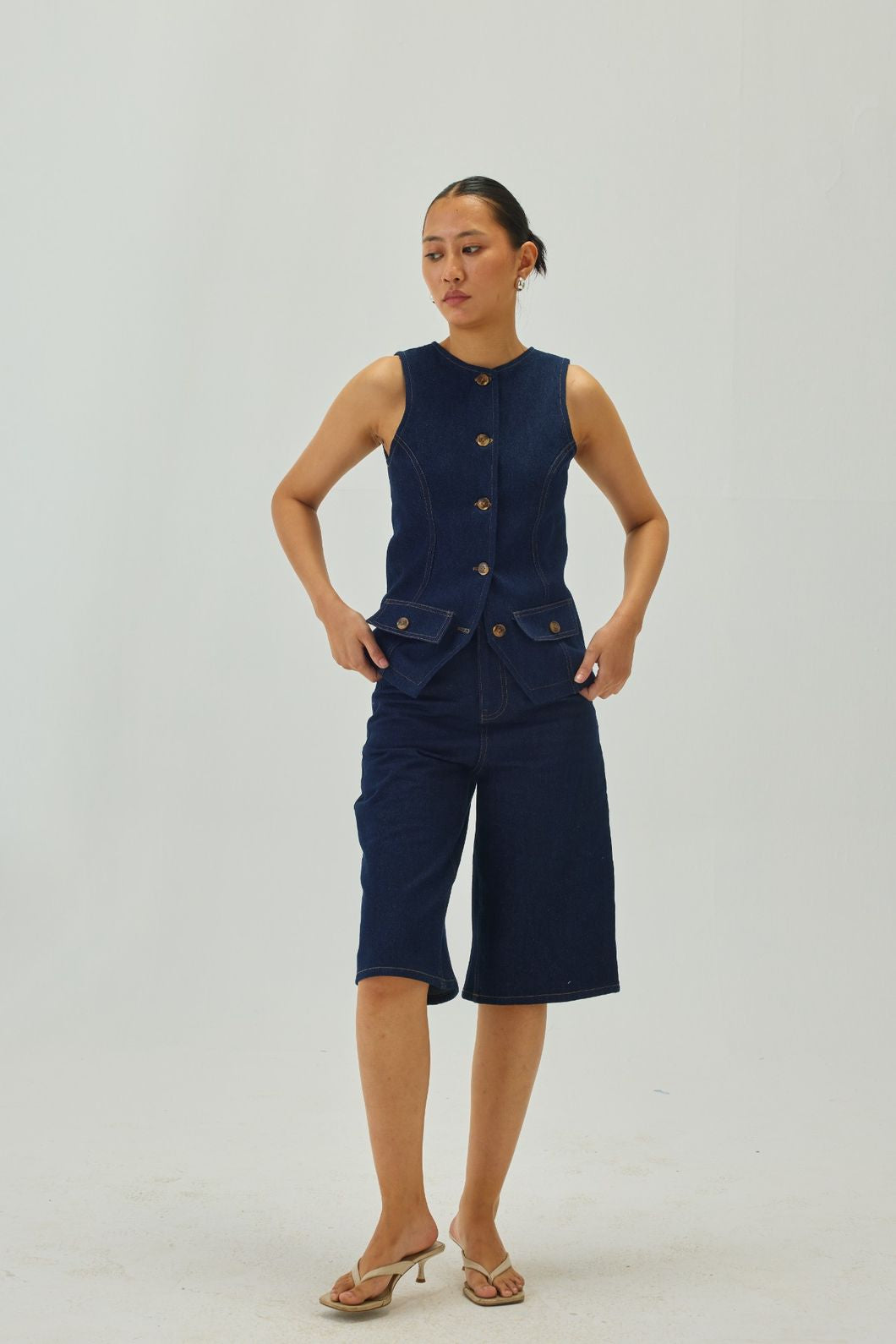 Denim Bermuda Straight Shorts | Blue