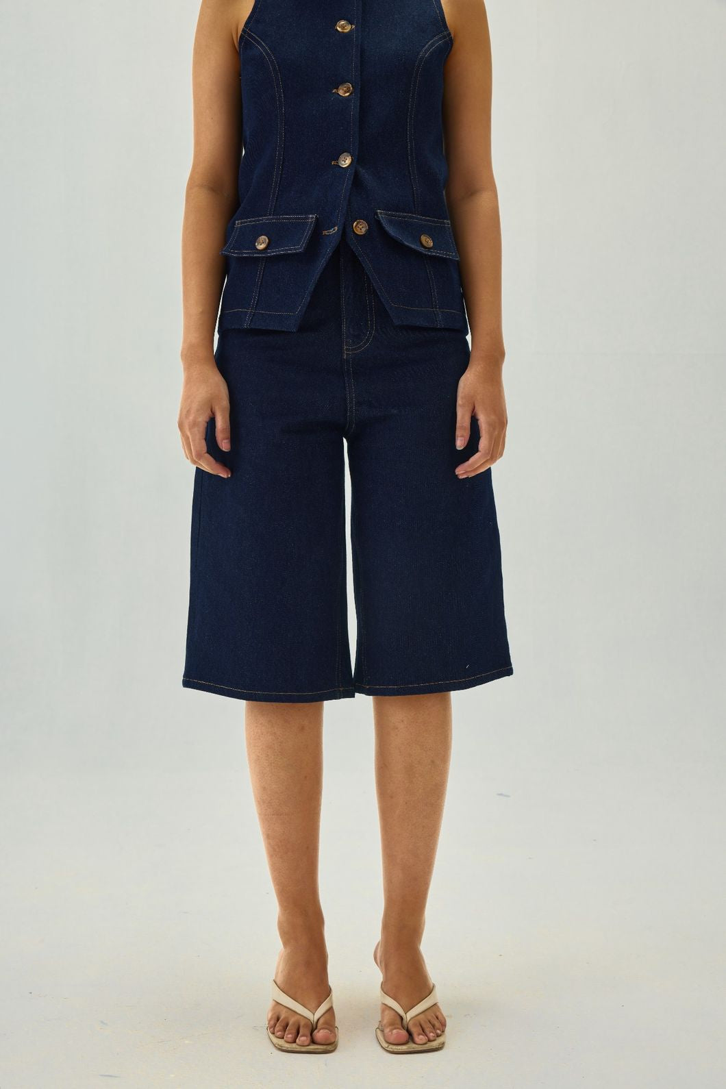 Denim Bermuda Straight Shorts | Blue