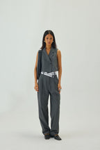 V-Neck Cropped Waistcoat | Grey