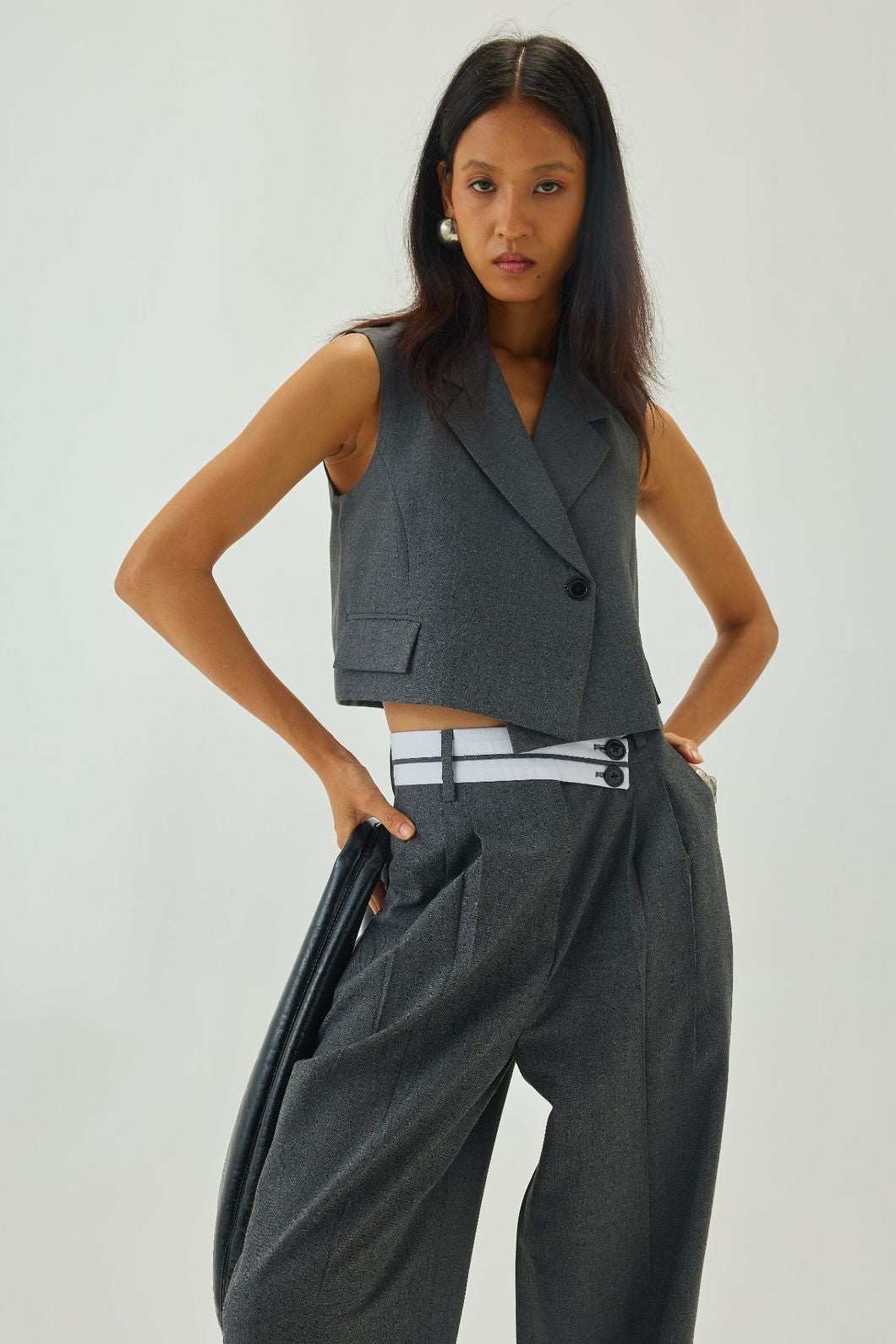 V-Neck Cropped Waistcoat | Grey