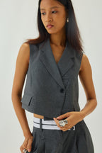 V-Neck Cropped Waistcoat | Grey