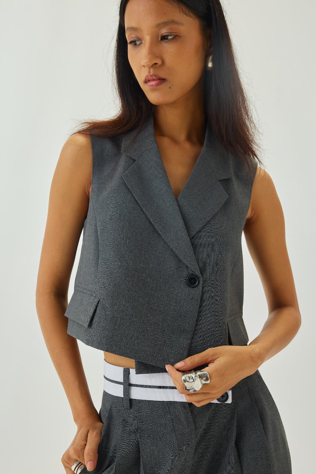 V-Neck Cropped Waistcoat | Grey