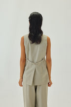 V-Neck Long Waistcoat | Greige