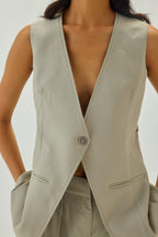 V-Neck Long Waistcoat | Greige