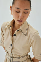 Top Stitch Midi Shirt Dress | Off White
