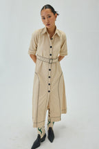 Top Stitch Midi Shirt Dress | Off White
