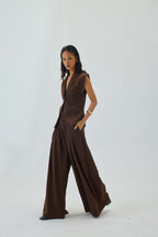 Pleated High Waist Very Wide-Leg Pants | Brown