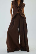 Pleated High Waist Very Wide-Leg Pants | Brown