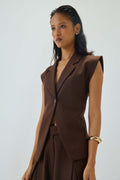 Cap Sleeve Waistcoat | Brown