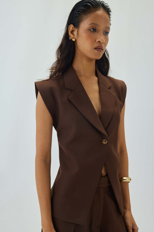 Cap Sleeve Waistcoat | Brown