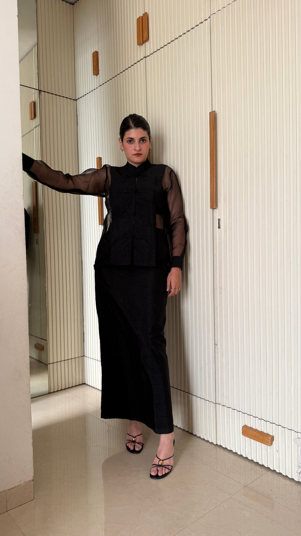 High Waist Long Silk Skirt | Black