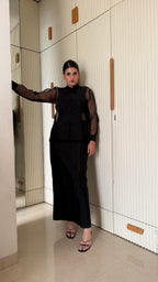 High Waist Long Silk Skirt | Black