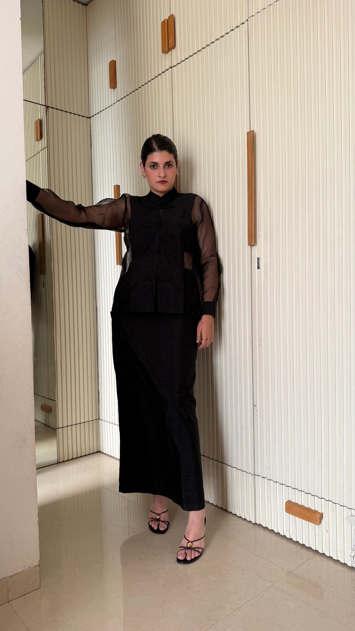 High Waist Long Silk Skirt | Black