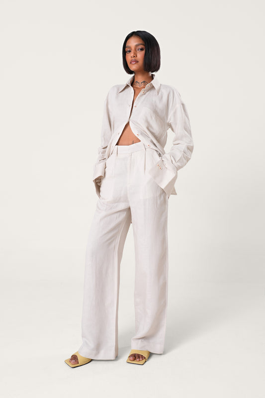 Straight Linen Pants | Beige