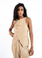 Linen round neck waistcoat