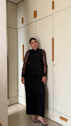 High Waist Long Silk Skirt | Black