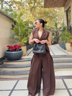 Pleated High Waist Very Wide-Leg Pants | Brown