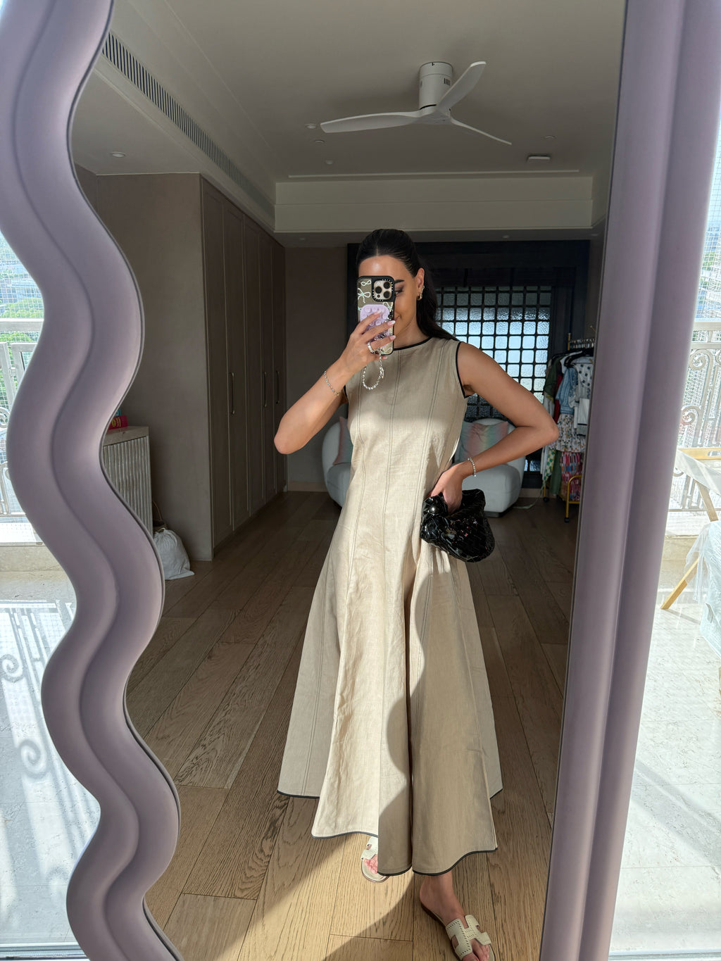 100% Linen Midi Dress in Beige as seen on Arushi Mehra