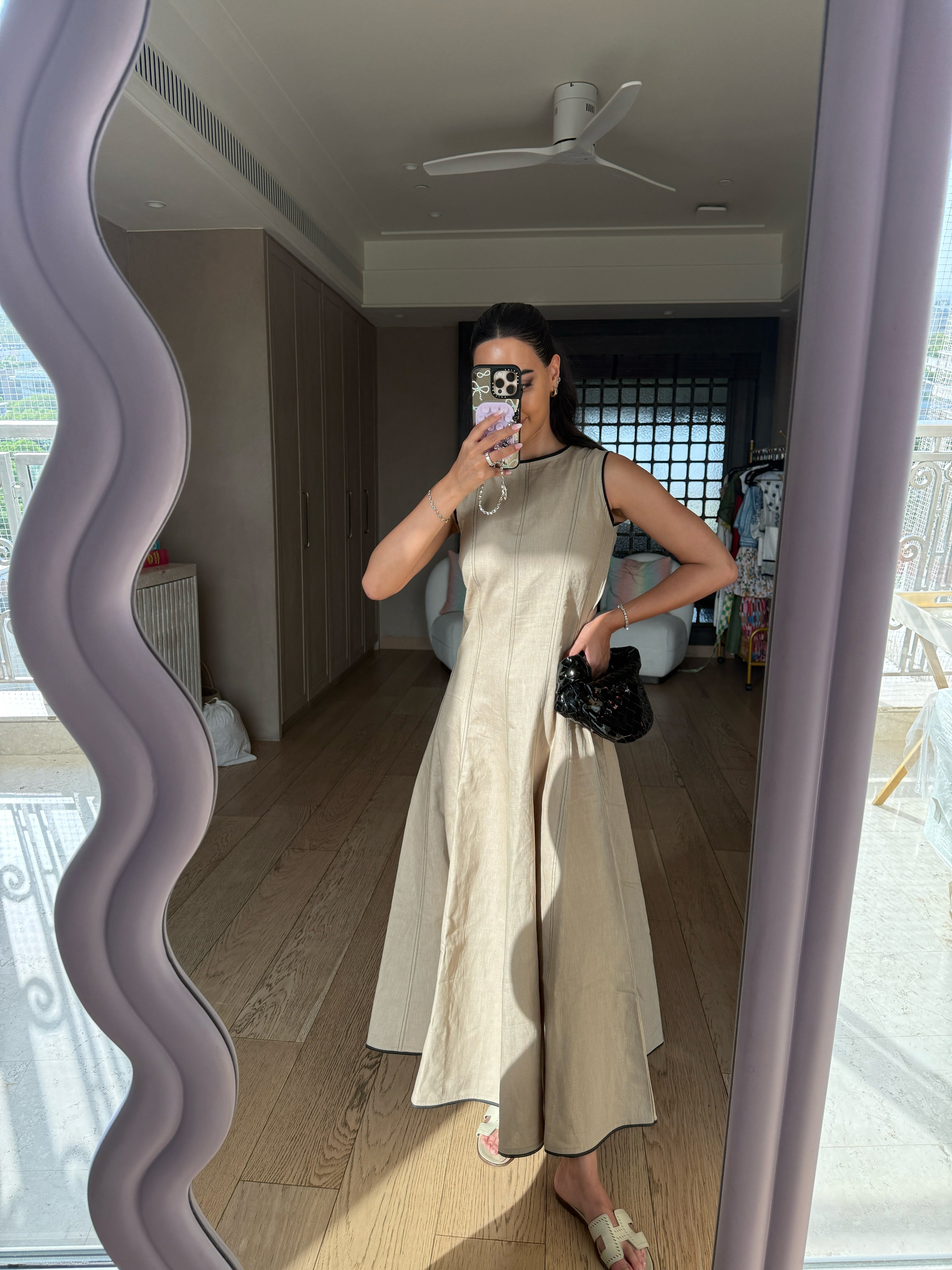 100% Linen Midi Dress in Beige as seen on Arushi Mehra
