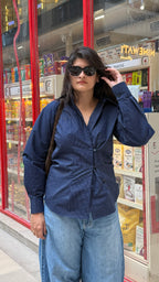 Two way closure striped shirt | Blue