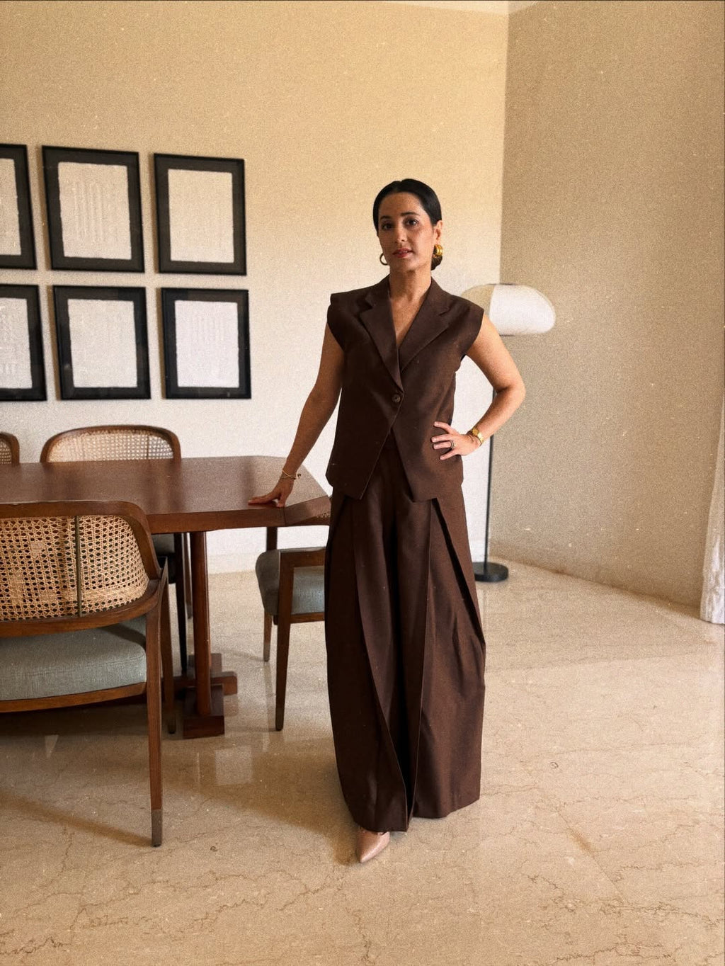 Cap Sleeve Waistcoat | Brown