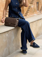 Denim Oval Neck Waistcoat | Blue
