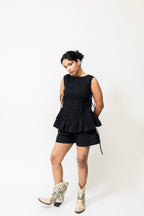Black Cotton Boxer Shorts with Elastic Waist & Button Detail