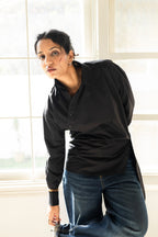 Multi-Way Buttoned Black Shirt | Modular Styling Shirt