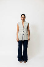 Striped Denim Waistcoat with Front Slit | Tailored Fit