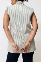 Striped Denim Waistcoat with Front Slit | Tailored Fit