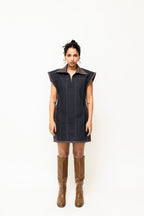 Dual-Tone Denim Mini Dress with Contrast Stitch | Pink & Purple
