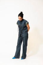 Dual-Tone Denim Pants with Contrast Stitch | Blue & Green