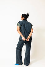 Dual-Tone Denim Pants with Contrast Stitch | Blue & Green