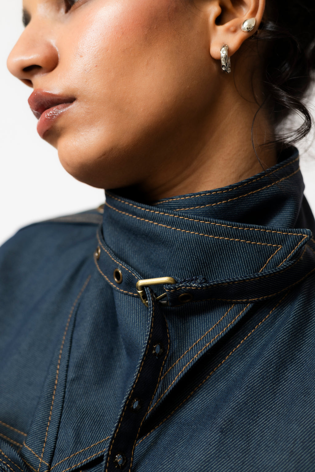 Dual-Tone Denim Utility Jacket with Lace-Up Front | Blue & Green